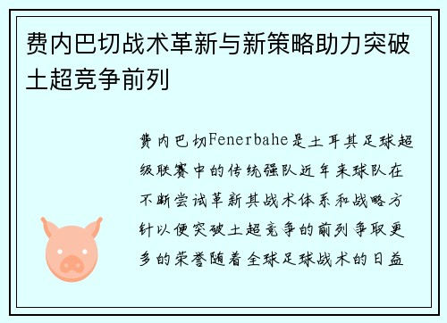 费内巴切战术革新与新策略助力突破土超竞争前列